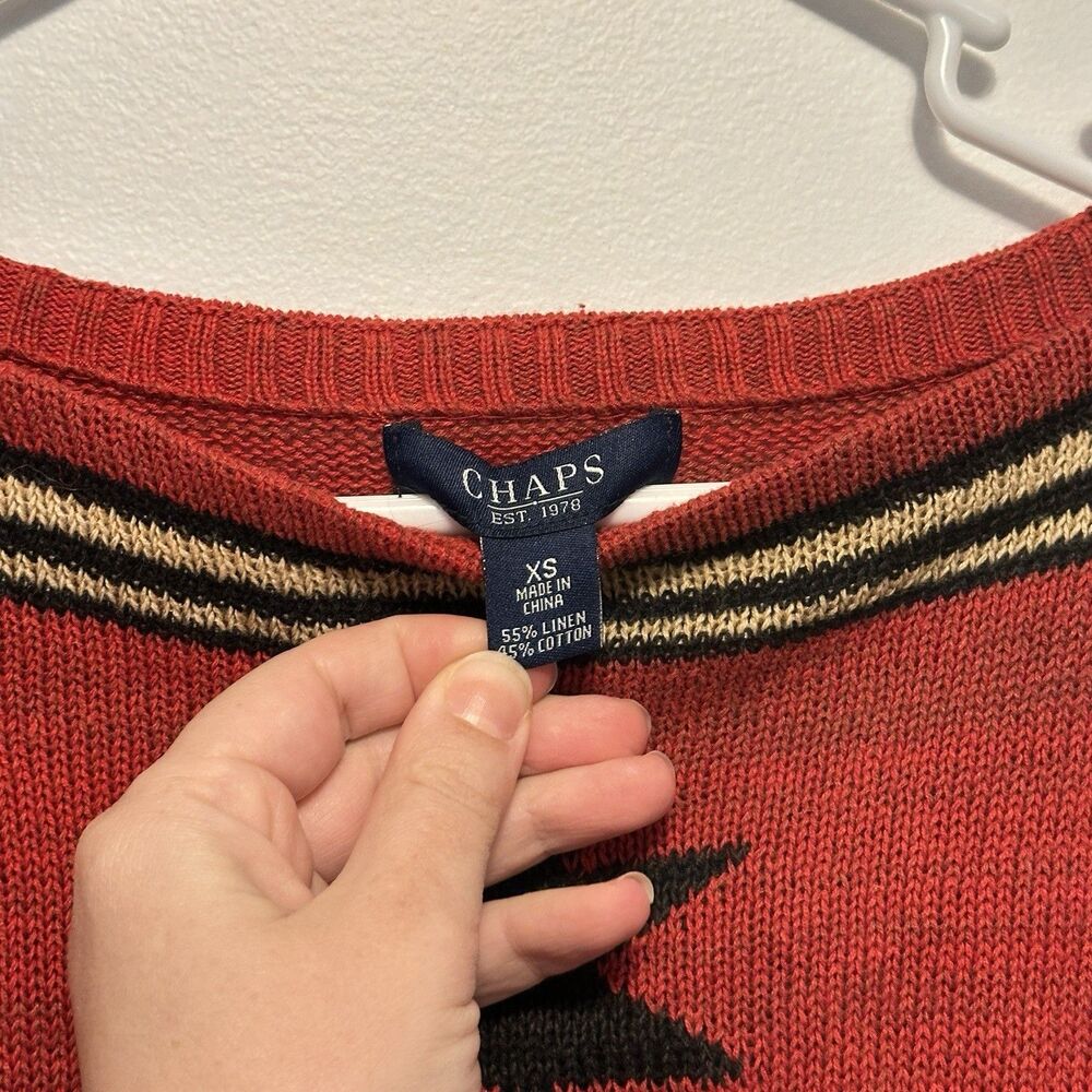 Chaps Ralph Lauren Womens XS Aztec Navajo Southwestern Knit Top Linen Blend Boho - Picture 5 of 6